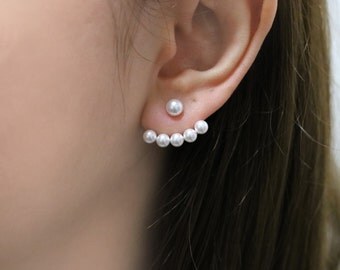 Pearl Ear Jacket, Pearl Earrings, Pearl Front Back Earrings, Bridal Earrings Pearl, Wedding Jewelry, Bridal Ear Jacket, Modern Pearl Studs