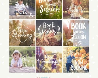 Photography overlays, Now booking, Book today, Book session, photoshop overlay, social media template, hand letter, photo session marketing