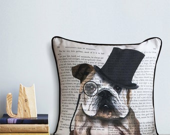 English bulldog pillow English Bulldog Gifts - Formal Hat & Hound - English bulldog cushion Bulldog décor bulldog print dog pillow cover