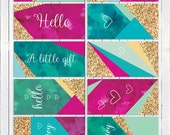 Modern Gift Tags, everyday use - pink, blue, mint and gold glitter, Digital Download, Paper Squid - Item 168B