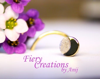 Nose Screw / Tragus stud "Eclipse"- 18k SOLID yellow & white Gold, OOAK