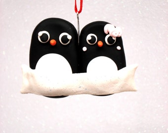 Penguin Family Ornament, Family of Two Polymer Clay Christmas Ornament Christmas Ornaments Personalized Ornament Custom Family Ornament