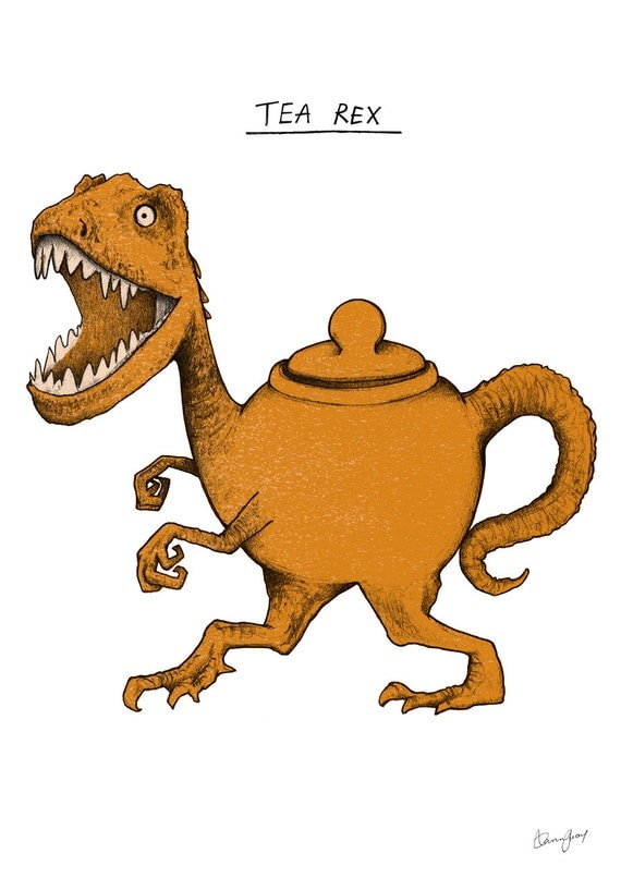 Tea Rex print by cardinky on Etsy