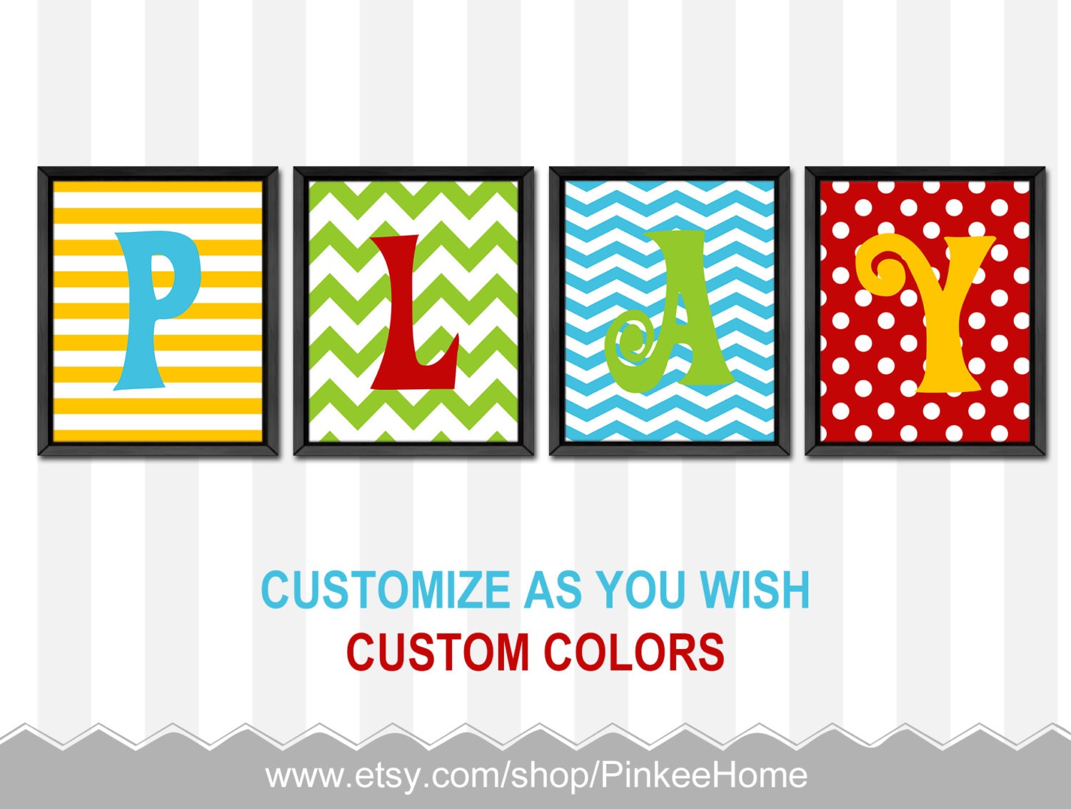 colorful kids wall art playroom decor bold colors PLAY