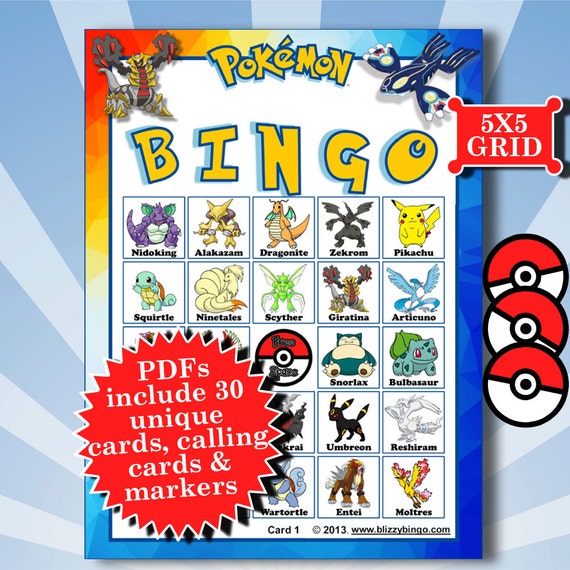 POKÉMON 5x5 Bingo printable PDFs contain everything you need