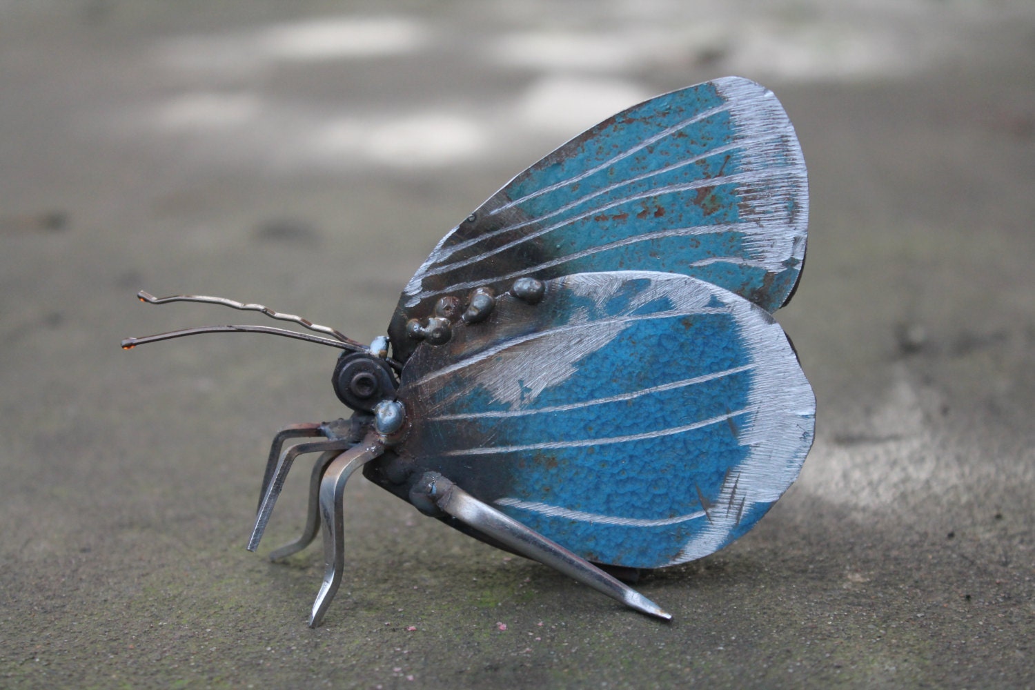 3 Holly Blue Butterfly Scrap Metal Sculpture Unique