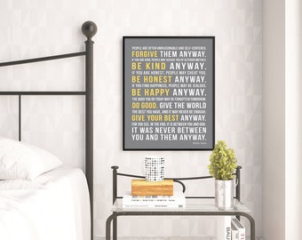 Mother Teresa Quote Print, Do It Anyway, Inspirational Quote Poster, Home Decor, UNFRAMED