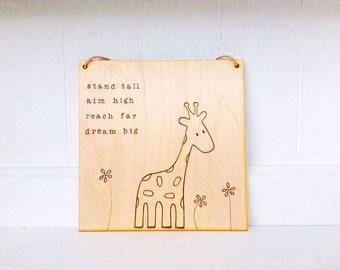 Large wood burned giraffe sign | pyrography | wood burned sign | giraffe art | Inspirational gift | Customisable
