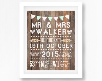 Gift for Newlyweds, Wedding Gift for Couple, Personalized Mr and Mrs Gift, Bride Groom Wedding Print, OOAK Wedding Present for The Home