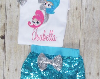 Shimmer and shine birthday outfit, Shimmer and shine birthday shirt, genie tutu, genie dress, shimmer and shine birthday invitation, turqoui