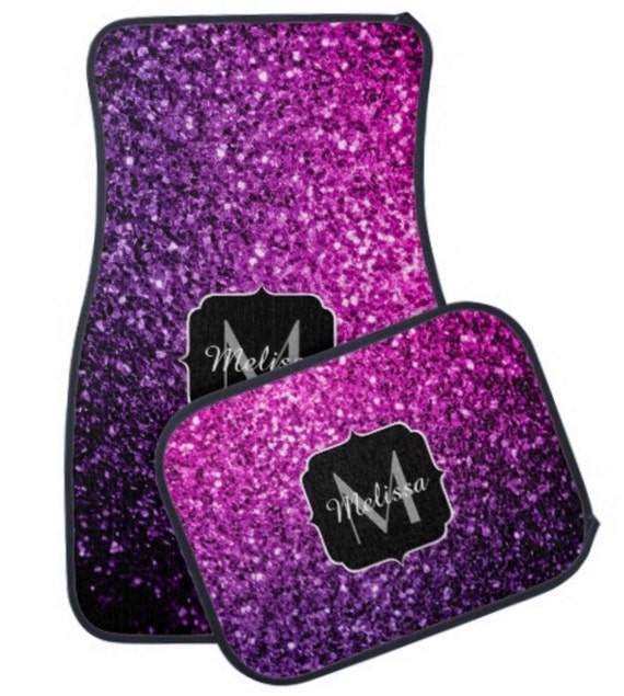 Custom Personalized Car Mats Pink and Purple Glitter Custom