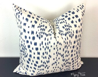 Les Touches Navy and White/Ivory Animal Print Pillow Cover- Brunschwig & Fils - Choose 1 SIDED OR 2 SIDED - Designer