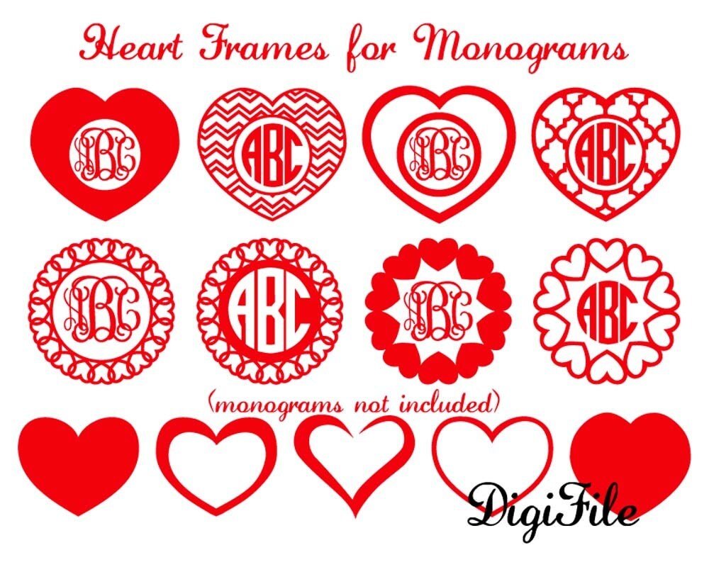 Download Heart Frames for Monograms SVG DXF EPS for Cricut Design