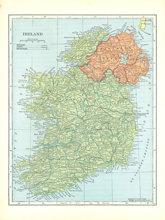 Items similar to Vintage 1940 Map of Ireland - Instant Digital Download ...