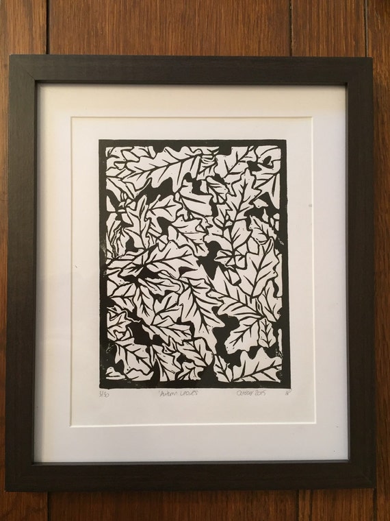 Autumn Leaves Linocut Print Limited Edition