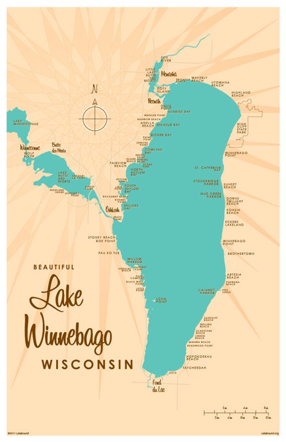 Lake Winnebago WI Map Print