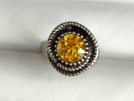 Sunflower Crystal Ring, Swarovski Sunflower Ring, Sunflower Crystal Rope Ring, Swarovski Yellow Crystal Ring