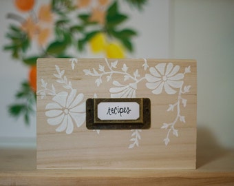 Painted Recipe Box 4x6 // Floral Recipe Box // Wood Recipe Box // Kitchen // Hand Painted // Shower Gift // Custom Gift