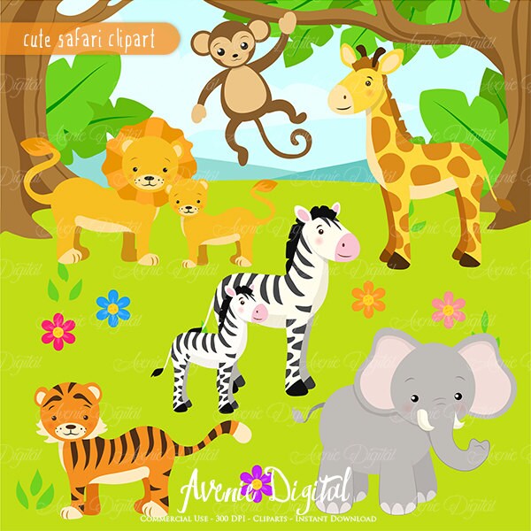 safari jungle animals cute digital clipart - photo #44