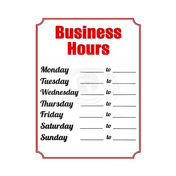 Printable Business Hours Sign Template