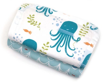 New baby burp cloth set - octopus - burp cloth set - absorbent organic cotton; organic baby burp cloths; baby burp rags; organic burp cloth