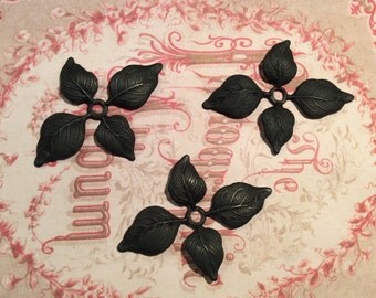 Blackened brass 4 leaf bead caps 4pc