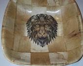 AFRICAN LION NATURAL wooden bamboo bowl unique fruit / egg basket / nic naks engraved table decoration