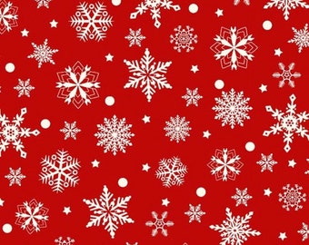White Snowflakes in Red Christmas Fabric/"Purely Christmas" collection_8298-88
