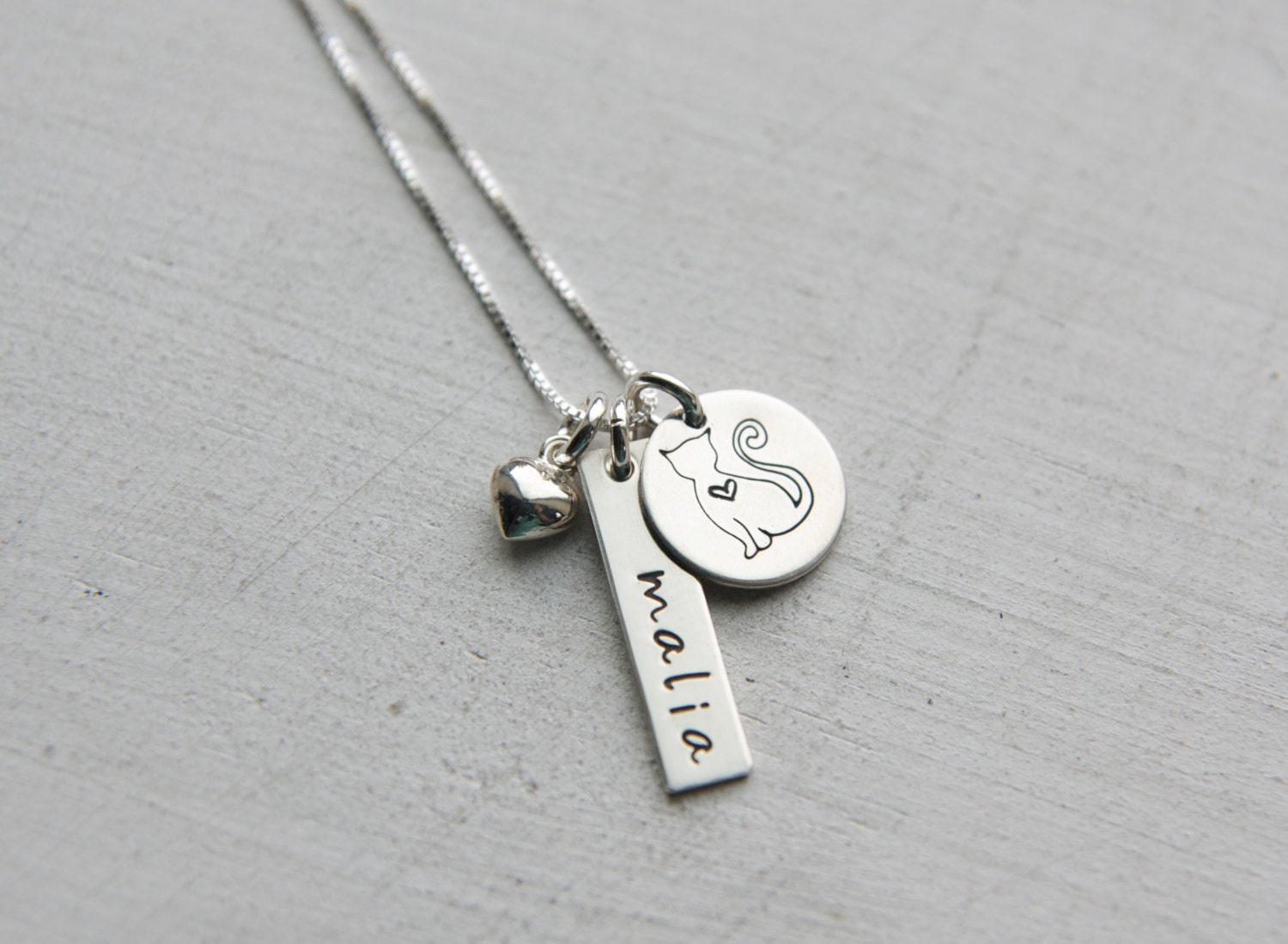 Sterling Silver Cat Charm Necklace Personalized Custom
