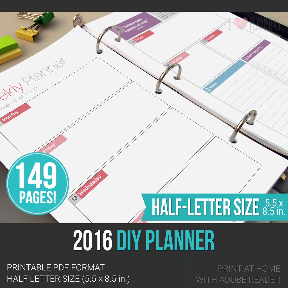 2016 DIY Planner Kit Instant Download 149 pages by ILovePlanners