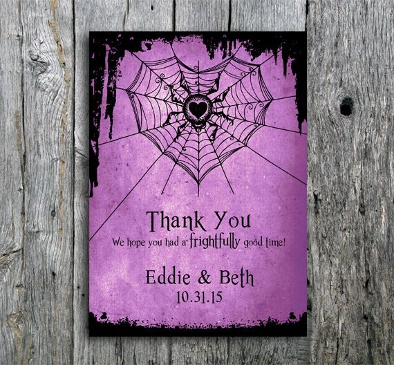 Halloween Wedding Thank You Card With Spider And Web