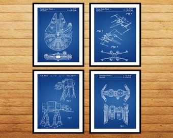 Star Wars 4 pack, Millennium Falcon, Tie Bomber, X-wing, AT-AT, Star Wars Poster, Star Wars Patent, Millennium Falcon Star Wars Print