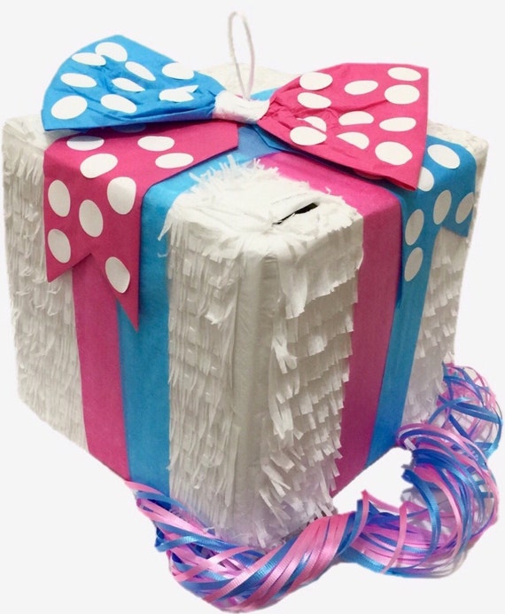 Gender Reveal Gift Box Pinata Pink & Blue Pull by Theperfectpinata