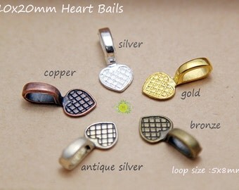 100 Glue on Bails-Pendant Bails-Jewelry Bails-Heart Shaped Glue on Bails-For Pendant Making-Vintage Glue On Pendant Bails-5 color-Choose Qty