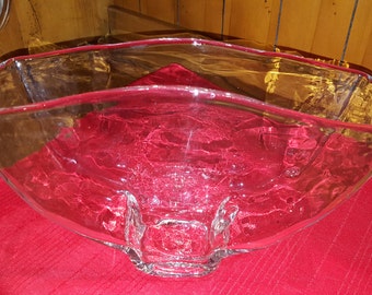 vintage Clear Glass blenko Hand Blown Large Vase with lots of waves in the glass which make it look like water