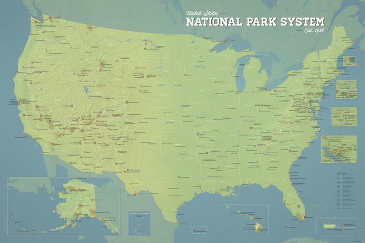 National Park System Units Map 24x36 Poster by BestMapsEver