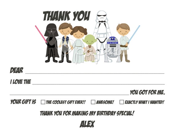 Star Wars Printed Thank You Cards Folded Flat Card Notecard