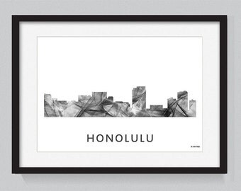 Honolulu, Hawaii skyline WB BW