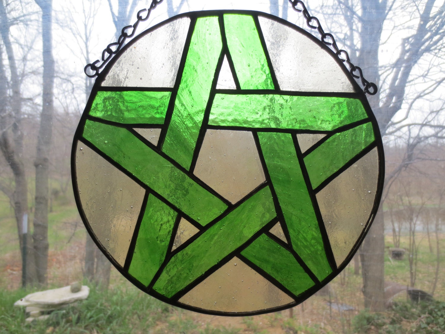 Pentacle Wicca Pagan Witchy Stained Glass Suncatcher 