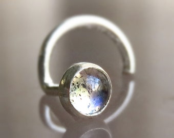 moonstone nose stud ring - nose screw - silver nose stud - piercing nose stud