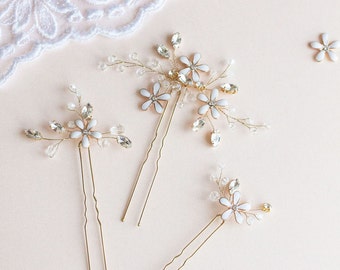 Wedding Hair Pins, Flower Hair Pins, Bridal Hair Pins, Wedding Headpiece, Blossom Hair Pins, Wedding Hair Accessory, Gold Hair Pins