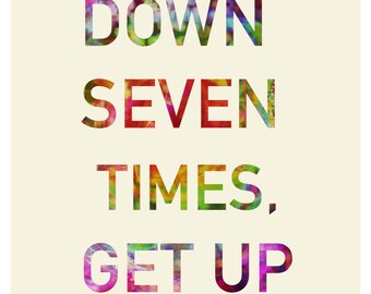 Typography Inspirational and Motivational Quote " Fall Down Seven TImes. Get Up Eight" Art Poster Print in A0-A1-A2-A3-A4 sizes