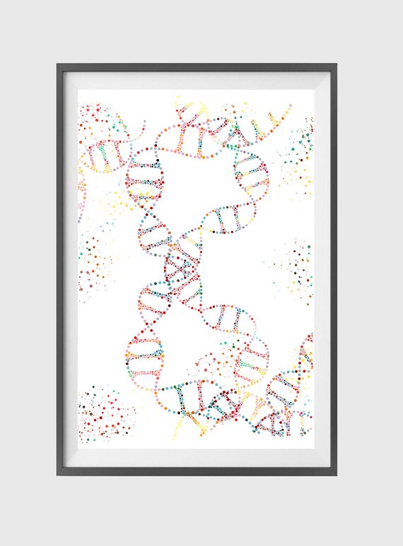 Dna double helix genetic watercolor print DNA molecule art