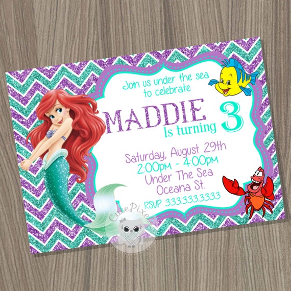 Little Mermaid Thank You Card Disney Little Mermaid by CutePixels