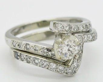 Diamond Bridal Ring Set 14K White Gold 6.5 grams