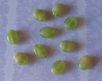 10 Czech glass "beetle" beads, olive and cream