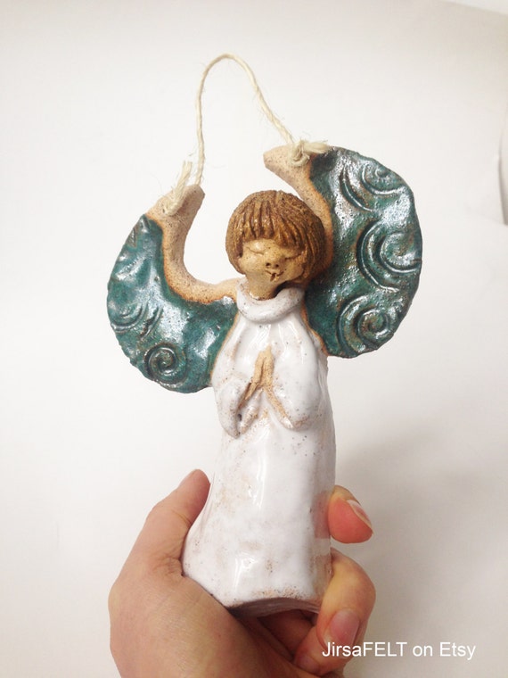 Small Ceramic Angel Figure Ceramic clay figure by JirsaFELT