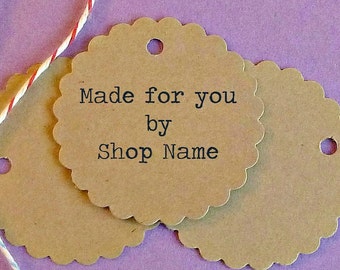 50 circle tags scalloped round tags custom tags kraft tags personalized tags gift tags price tag product tag seller supplies merchandise tag