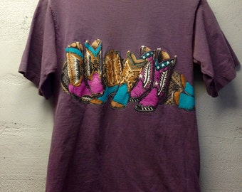 Vintage cowboy boot t-shirt mauve medium