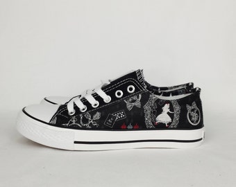 Alice in Wonderland shoes, custom women shoes, Alice converse, Alice shoes, Alice in Wonderland clothing, alternative, gothic fashion, alt